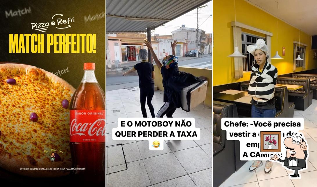 Sente em uma das mesas no Pizzaria Maju Mama Mia