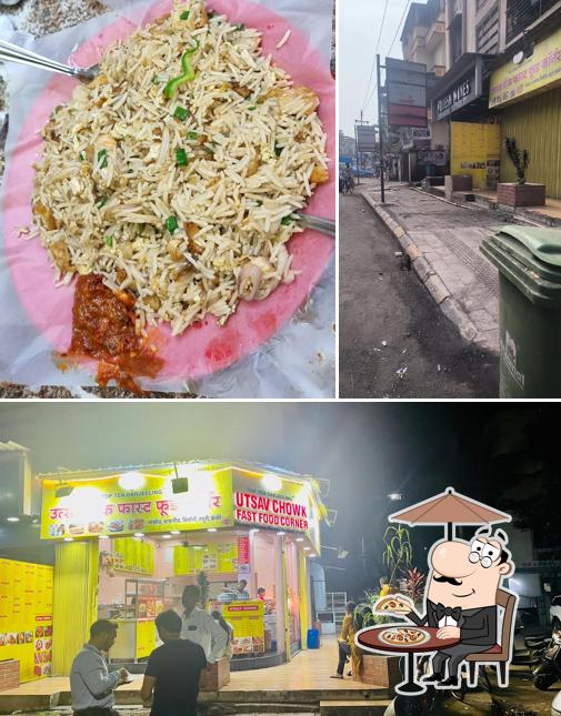 The photo of exterior and food at Utsav chowk fast food corner