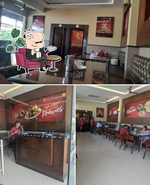 Take a seat at one of the tables at Sree Aditti Bhavan