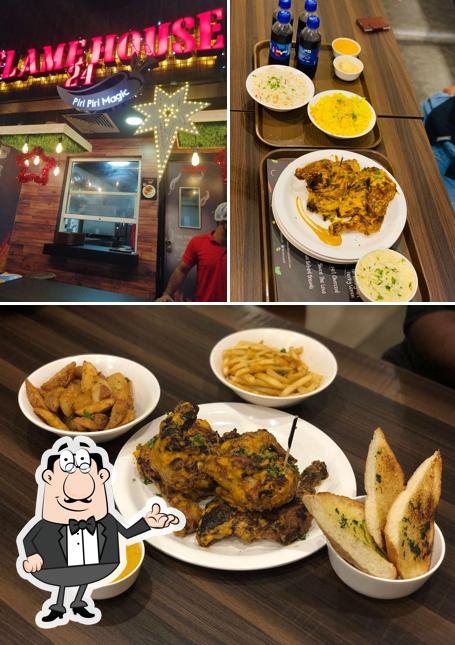 The photo of FlameHouse 24’s interior and food