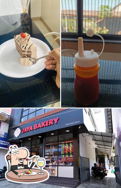 Among different things one can find food and exterior at Jaya Bakery
