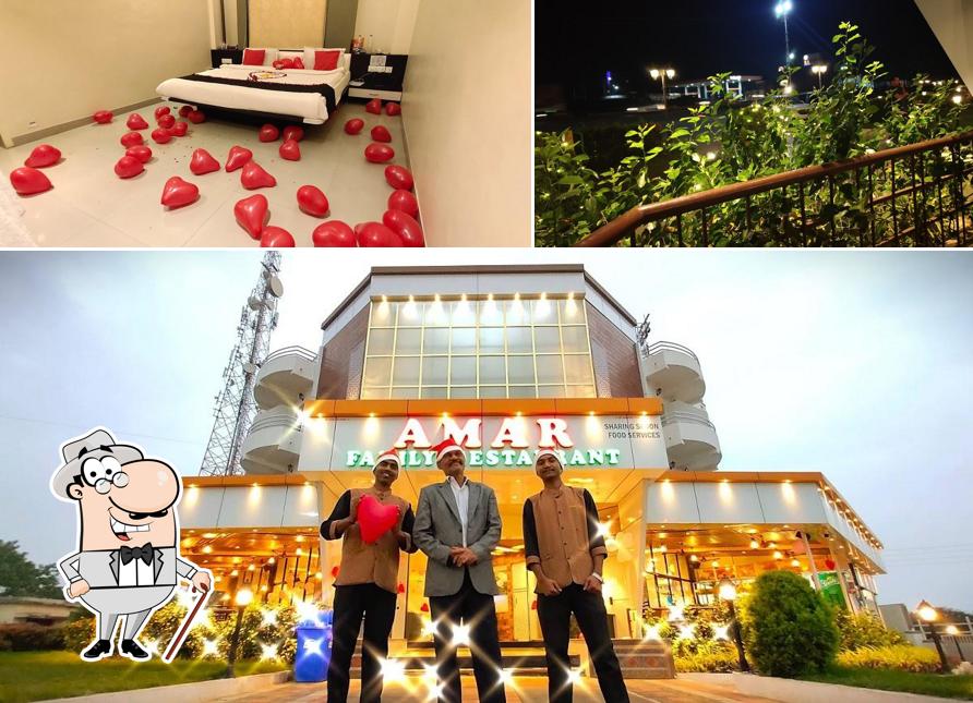 Among different things one can find exterior and interior at Amar Family Restaurant