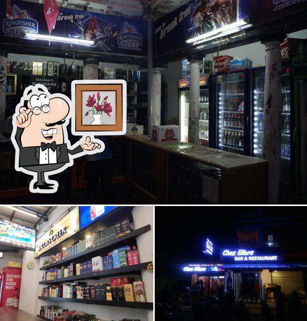 Among various things one can find interior and bar counter at Chez Ellora Bar & Restaurant