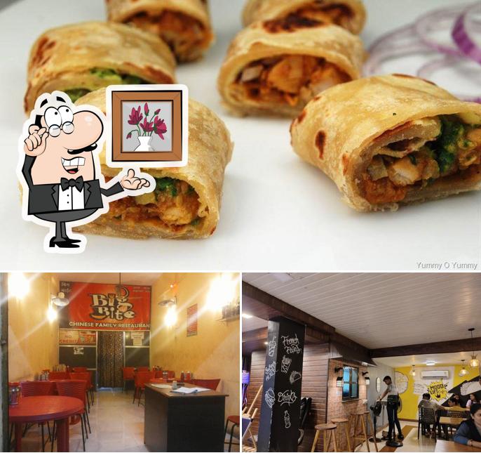 Check out the picture showing interior and burger at Big Bite Restaurant Mahad