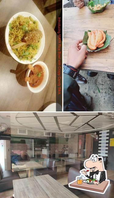 This is the picture depicting food and interior at Maya Hotel