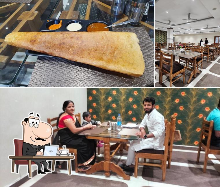 The image of interior and food at ISKCON Govinda's Prasadam Pure Veg