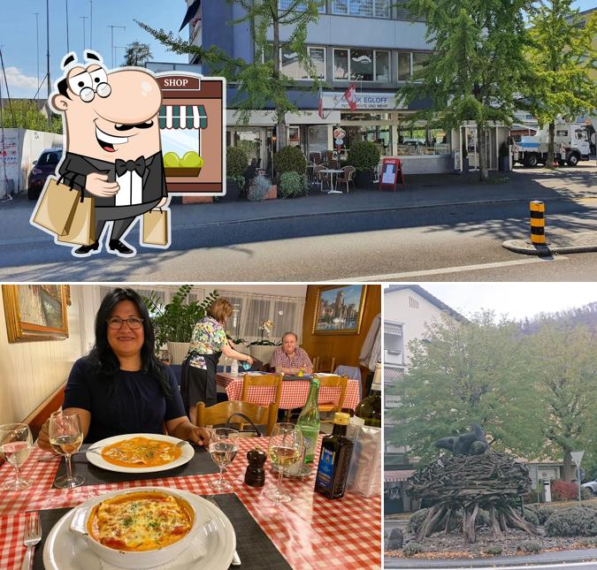 La esterno e tavolo da pranzo del ristorante