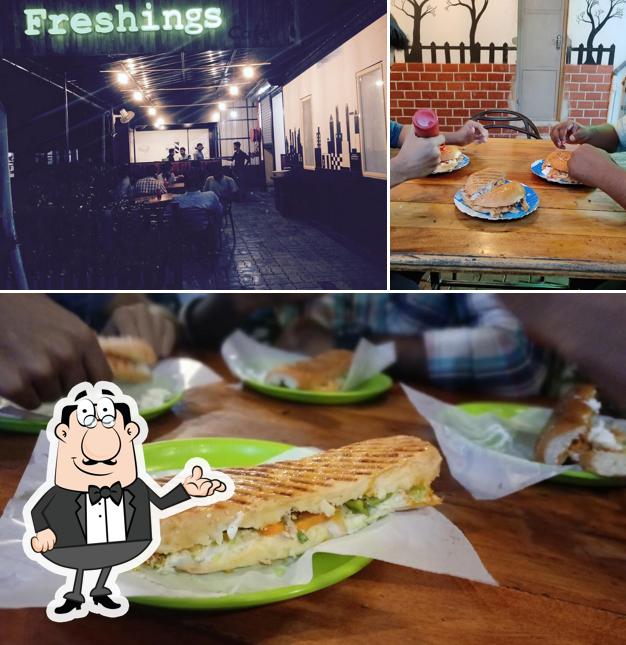The restaurant's interior and sandwich