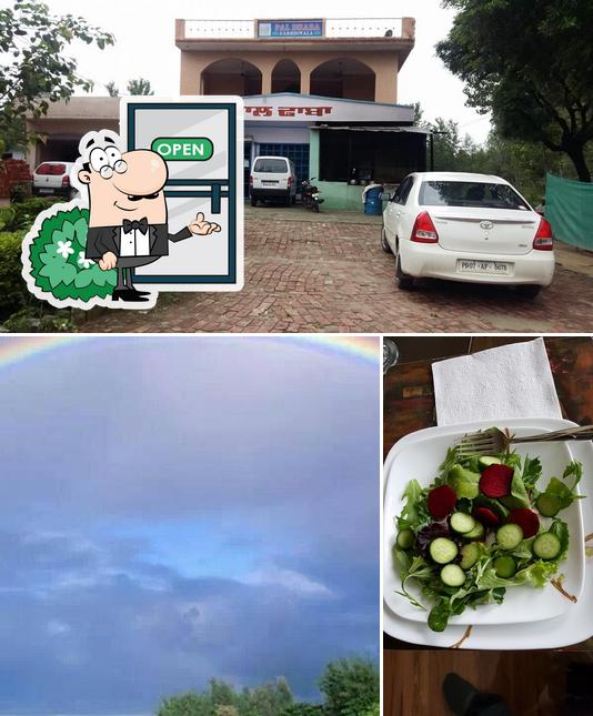 The restaurant's exterior and food