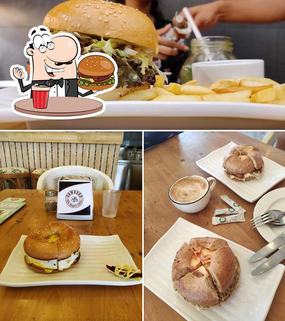 Order a burger at SAMVENE The Bagel Cafe (Bagel, Pizza, Pasta, Coffee, Smoothies)
