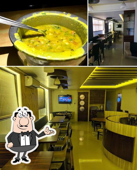 The restaurant's interior and food