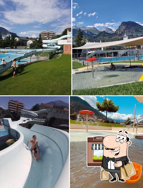 Puoi goderti l'aria fresca da seduto all'esterno di Schwimmbad Geschina