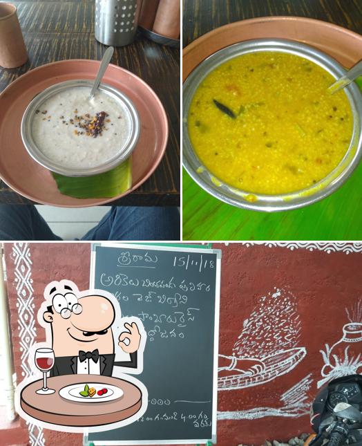 The restaurant's food and blackboard