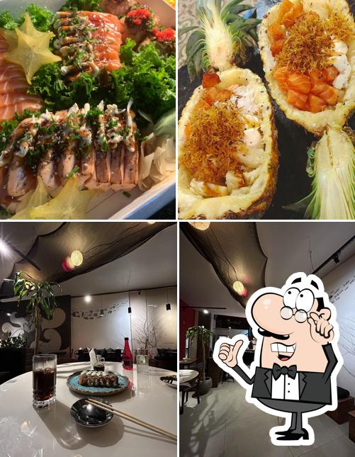 Entre diferentes coisas, interior e comida podem ser encontrados no Soam Sushi