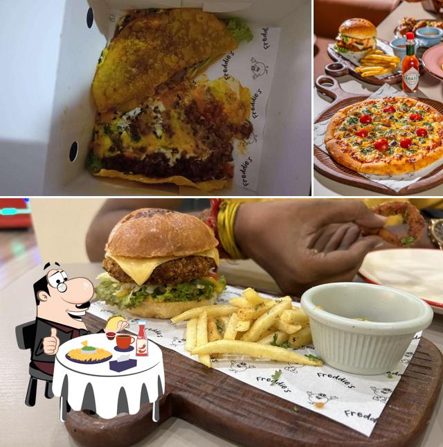 Get a burger at Freddie's Diner