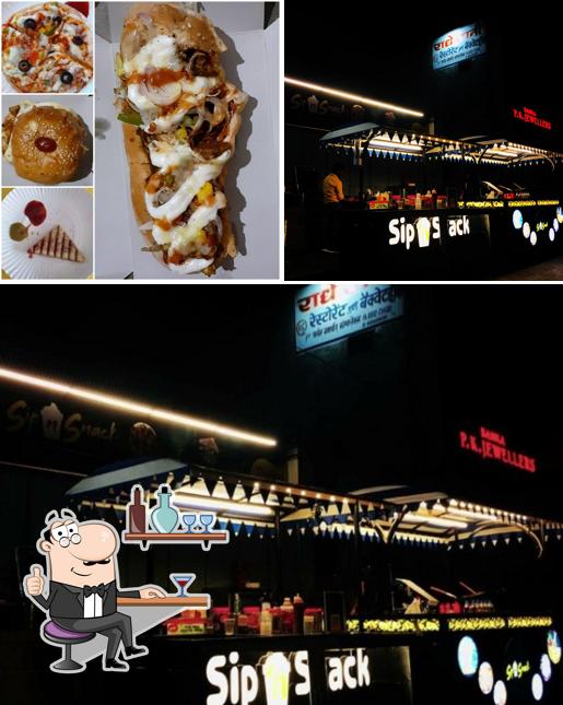 The picture of interior and food at Sip n Snack