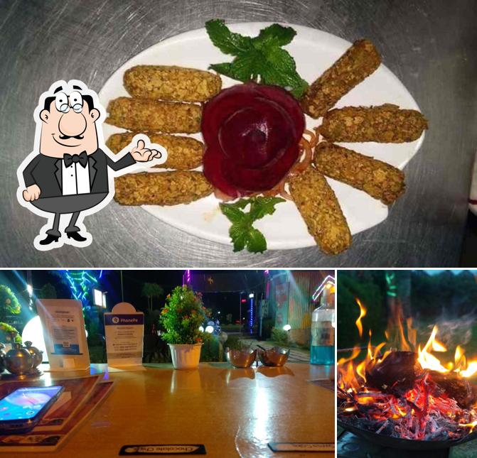 The restaurant's interior and food