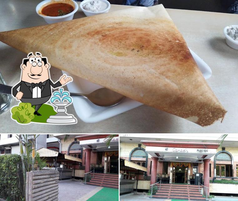 This is the photo showing exterior and food at Shree Ganesh Restaurant - Pure Veg