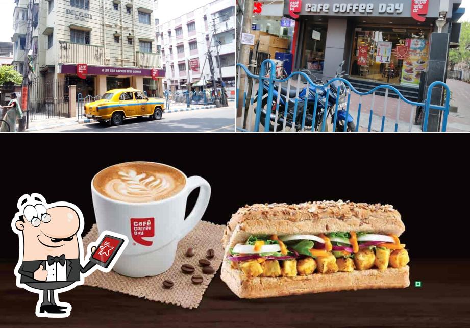 Check out the picture displaying exterior and food at Café Coffee Day