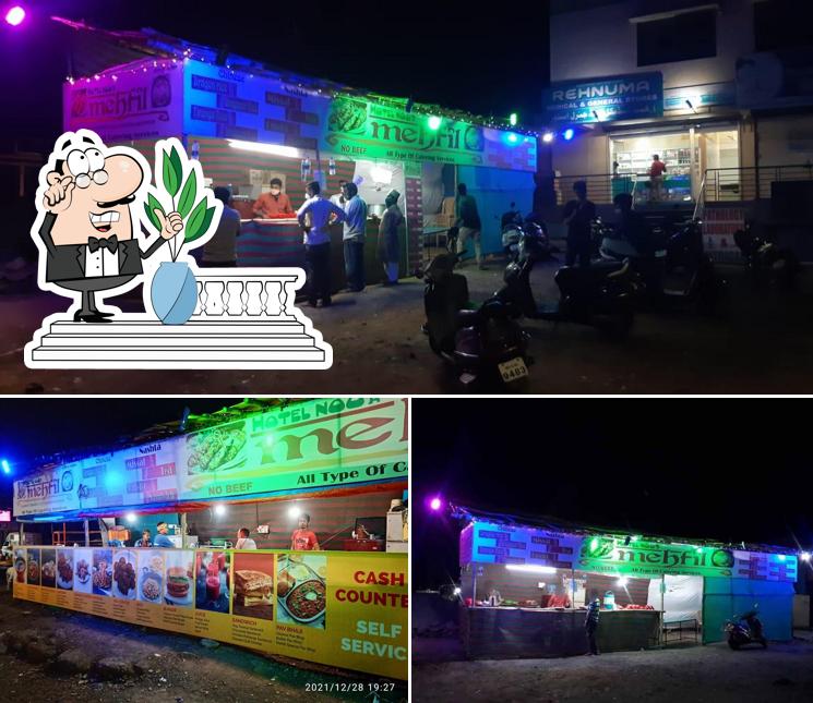 Among different things one can find exterior and interior at Hotel Noor Mehfil