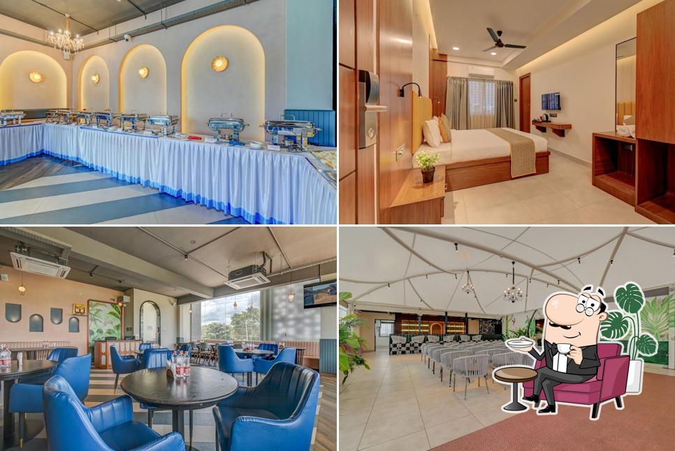 Take a seat at one of the tables at Hotel Royal Blue