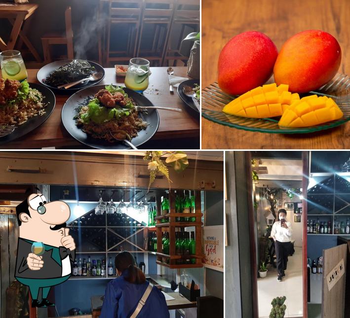 Among various things one can find bar counter and food at The Juice Bar