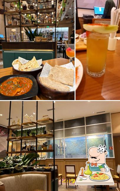 Take a look at the picture showing food and interior at Copper Chimney