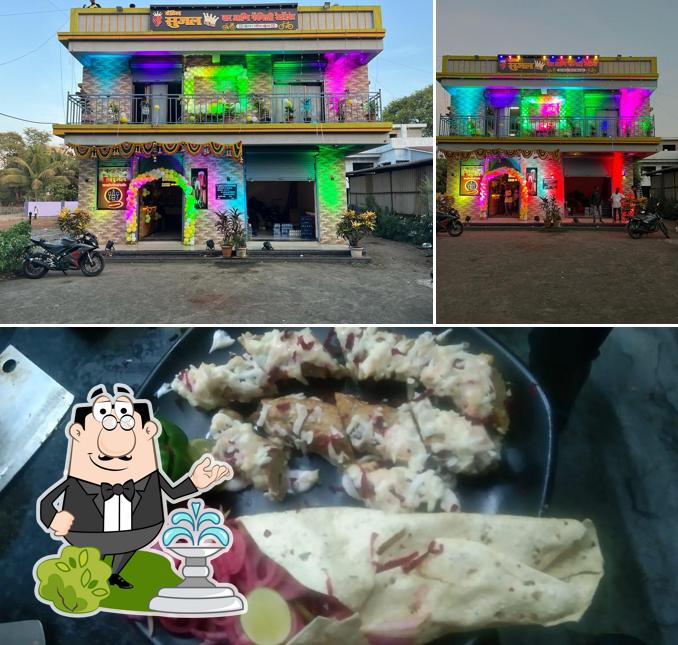 Take a look at the photo showing exterior and food at Hotel Sujal king family bar and restaurant