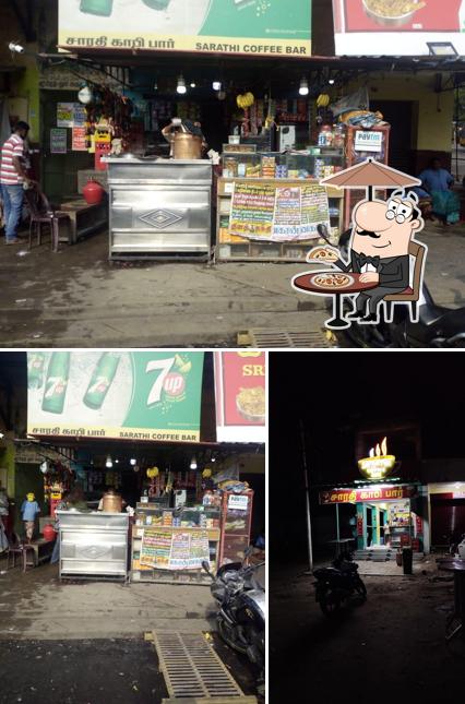 The exterior of Sarathy coffee bar