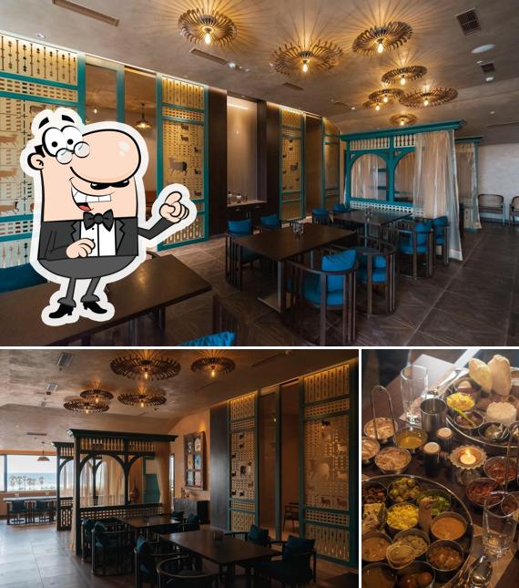 The restaurant's interior and food