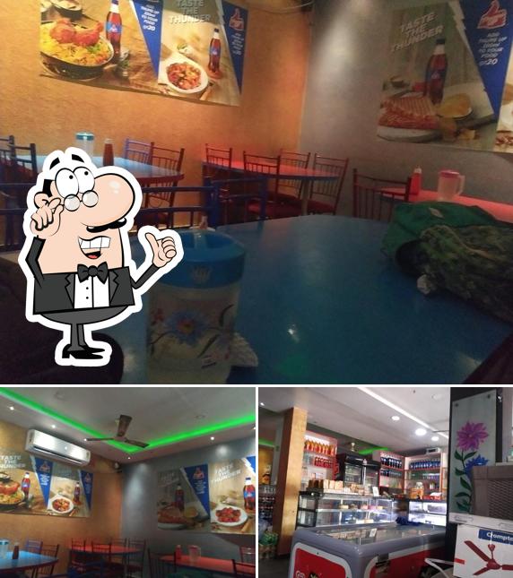 The restaurant's interior and food