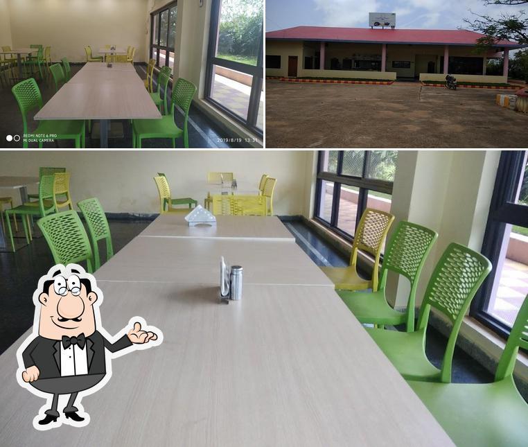 The picture of interior and exterior at haritha priya restaurant