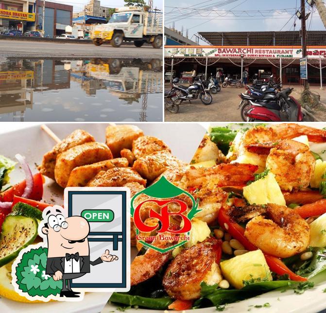The picture of exterior and food at Green Bawarchi Restaurant