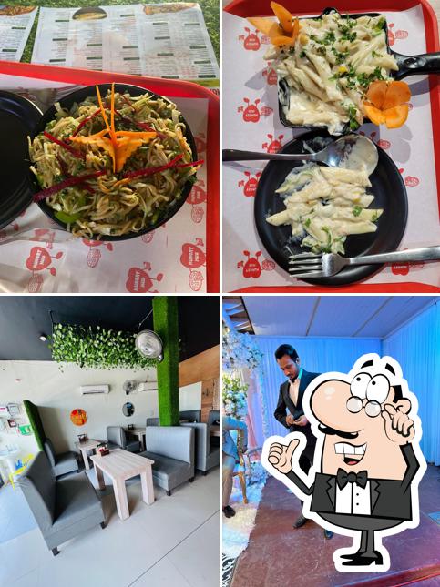 The picture of interior and food at Hungry Hub