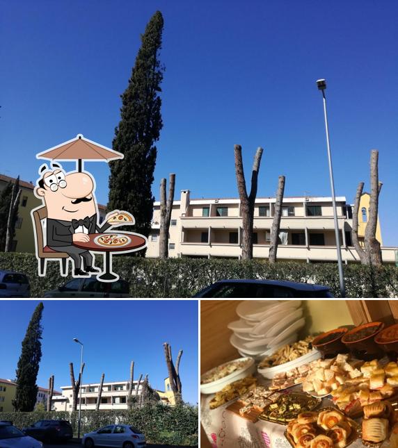 La esterno e cibo del ristorante