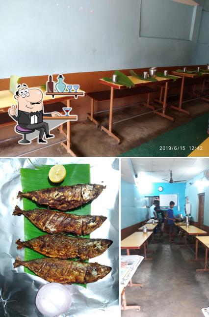 Among different things one can find interior and fish at Ruchitha Lunch Home