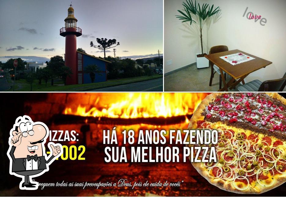Dê uma olhada a ilustração mostrando interior e exterior no Pizza Lídios