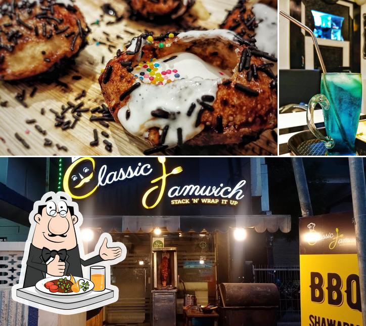This is the picture depicting food and alcohol at Classic Jamwich
