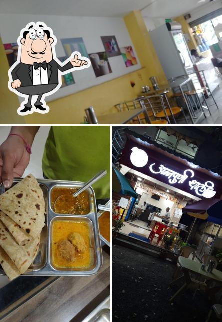 The restaurant's interior and food