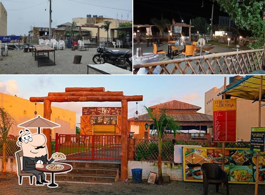 This is the picture displaying exterior and food at Gurudev The Garden Restaurant