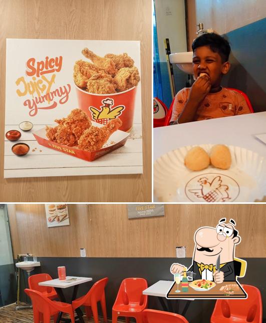 This is the picture depicting food and interior at Five star chicken