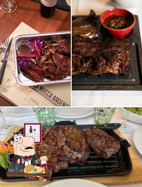 Piatti di carne vengono serviti a Mucca Argentina Ristorante Argentino e Albergo