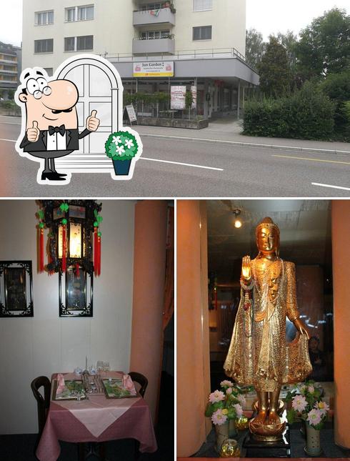 La immagine di esterno e tavolo da pranzo da Restaurant Jun Garden