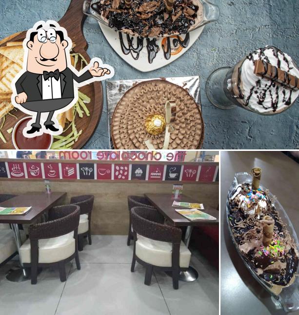The image of The Chocolate Room’s interior and food