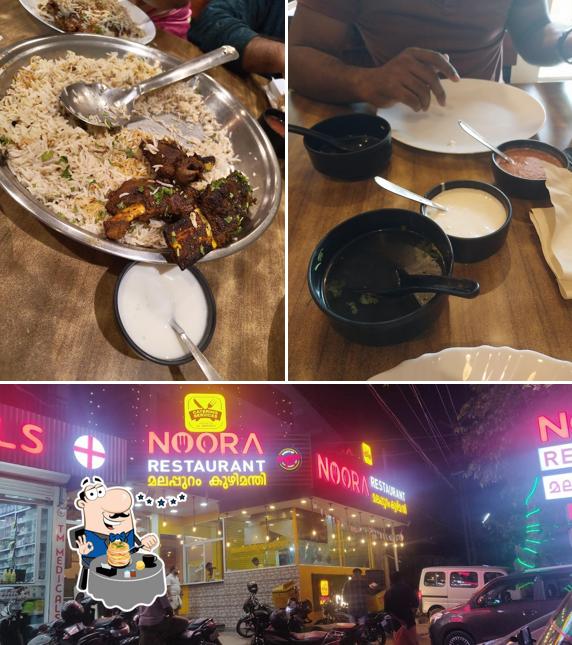 This is the image depicting food and exterior at Noora Restaurant, Malappuram Kuzhimanthi