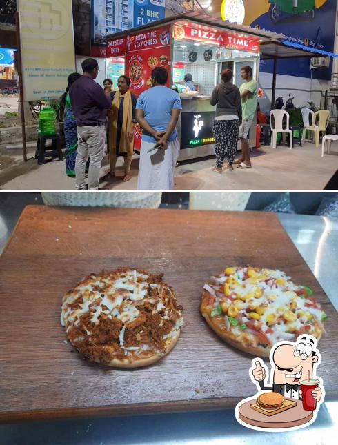 Try out a burger at Pizza Time