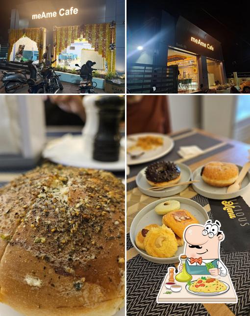 The image of food and exterior at meAme Cafe