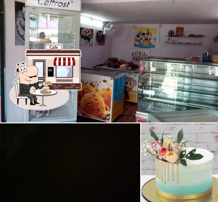 The image of Arya's Cake Shop’s exterior and cake
