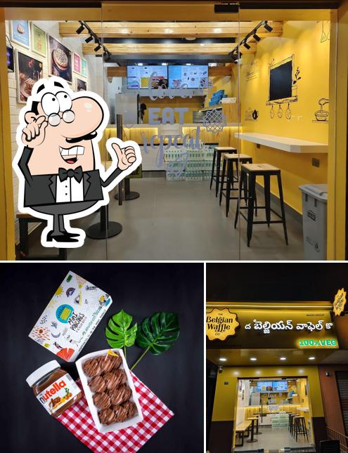 The picture of interior and food at The Belgian Waffle Co