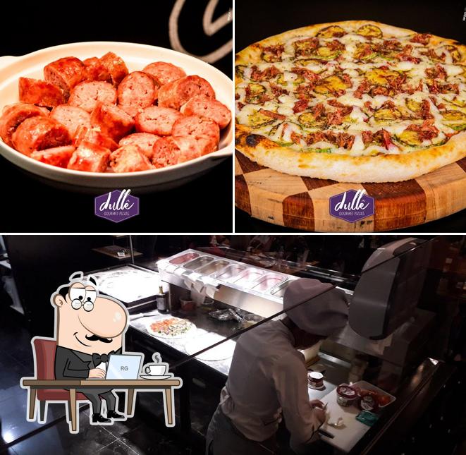 Confira a ilustração mostrando interior e comida no Dullê Gourmet
